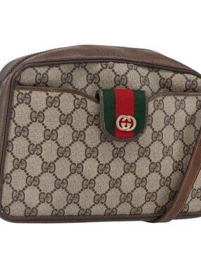 Authentic GUCCI GG Supreme Web Sherry Line Shoulder Bag PVC Beige Gold